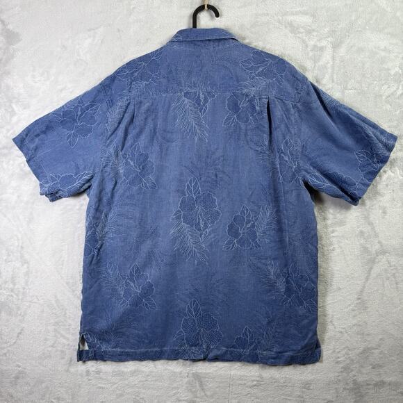 Tommy Bahama Silk Hawaiian Shirt Men's Large Blue 100% Silk Vacation Resortwear - Picture 10 of 15